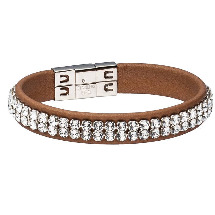 Leren armband „Mesh” single bruin/wit voor wholesale door Crocus