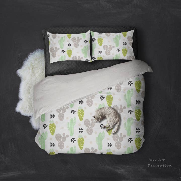Set copripiumino con motivo cartone animato cactus colorato 3D Set biancheria da letto Federe 88 per la vendita all'ingrosso da parte di Jess Art Decoration