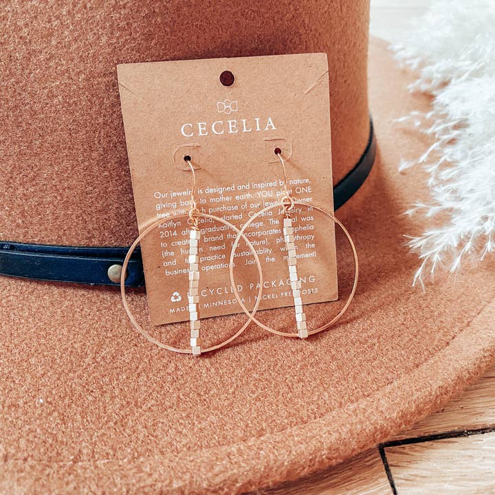 Cecelia Designs Jewelry - Wholesale Dangle Earrings - Hepburn Pearl or Gold Beaded Drop Hoop Earrings