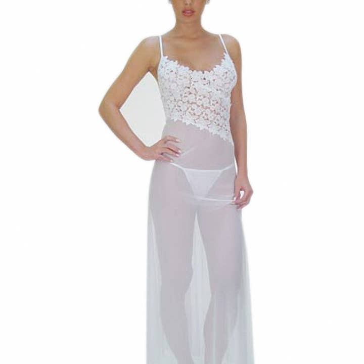 Flirtzy SpicySpot Sheer Fabric Gown with Angle-Cut Lace Bodi for wholesale by EcoGecko