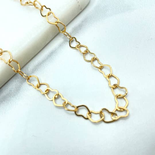 18k Gold Filled 2mm Linked Hearts Chain Necklace or Bracelet for wholesale by Luxus Accessories