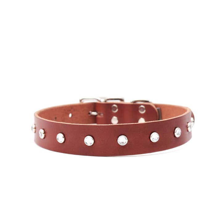 Mimi Green - Venta al por mayor Collar - Perros - Hebilla de cinturón para collar de perro con tachuelas - Gemas transparentes - Coco