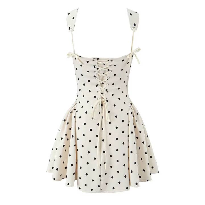 Little Trendy - Wholesale Dress - Women's - French polka dot Slim Fit suspender mini dress sweet skirt