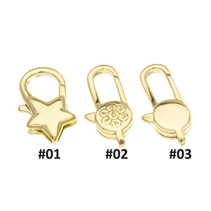 Gold Lobster & Floral Clasps with Dainty Star & Disc Designs for wholesale by Jewel Pledge