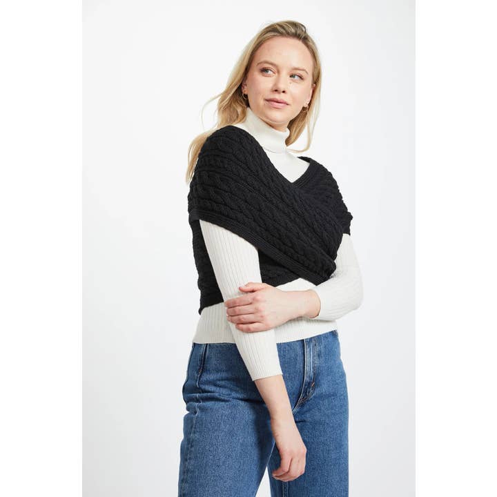 Aran Woollen Mills - Wholesale Wrap - Women's - Corrib Crossover Aran Wrap - Black3