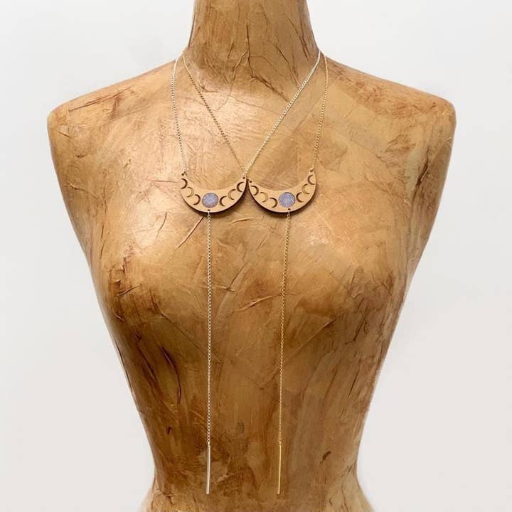 Druzy Crystal On Crescent Moon Phase On Chain Necklace for wholesale by Rock Paradise