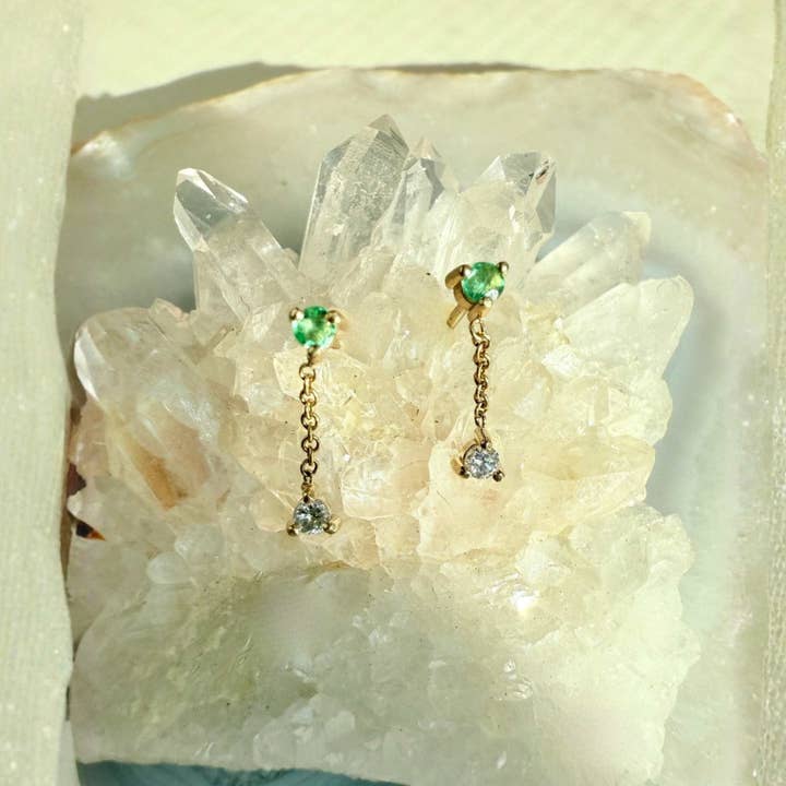 Micro Stud Earrings – Emerald and Diamond Glow in 14K Gold for wholesale on Faire1