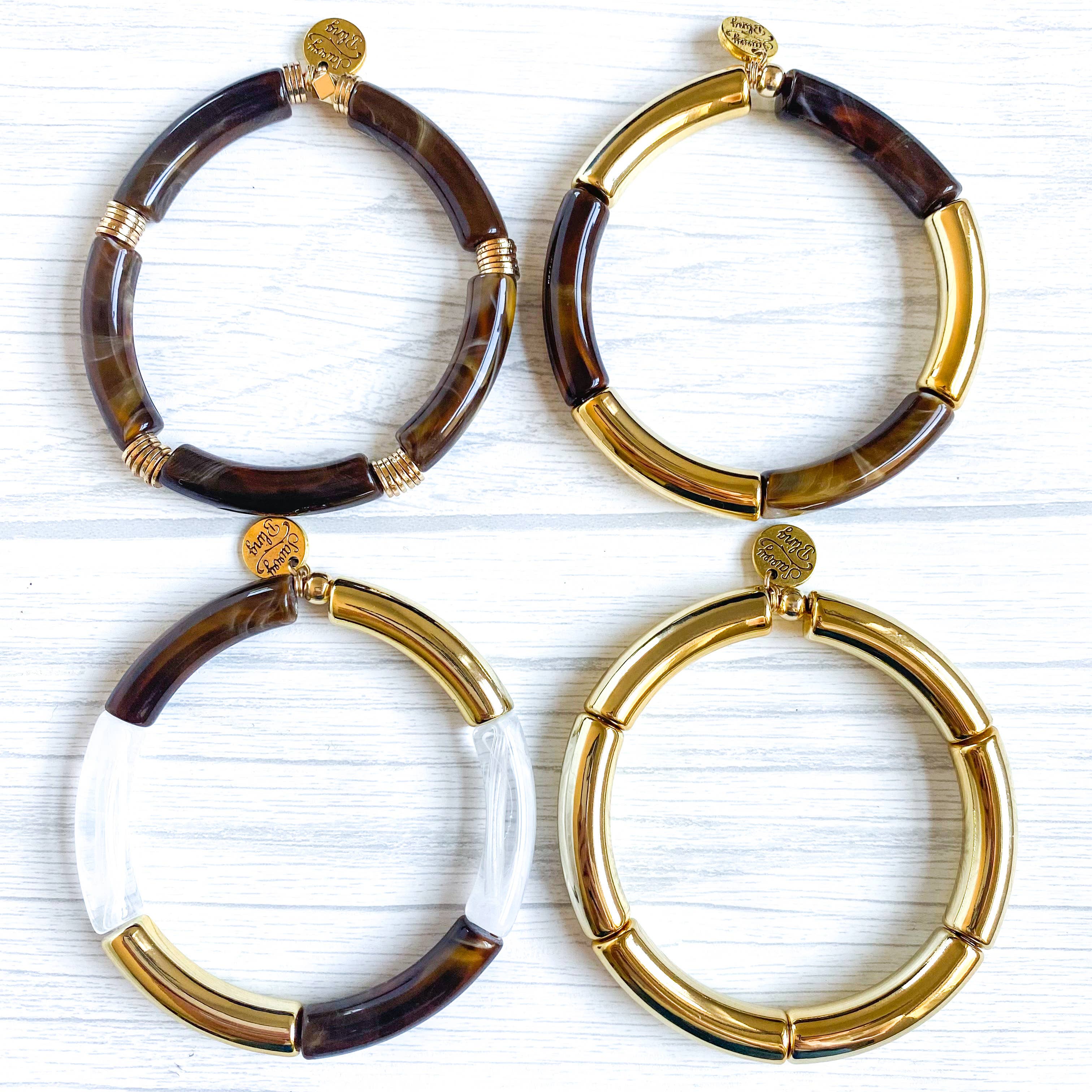 Savvy Bling – Pulseira de missangas por atacado – Pulseira de bambu em tubo de mármore marrom7