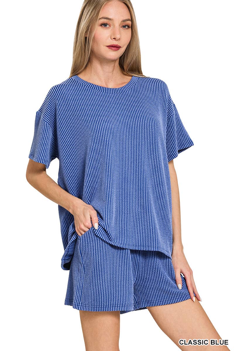 42POPS – Engroshandel Loungesæt - Dame – .Corded Rib T-shirt & Shorts 2-delt Sæt36