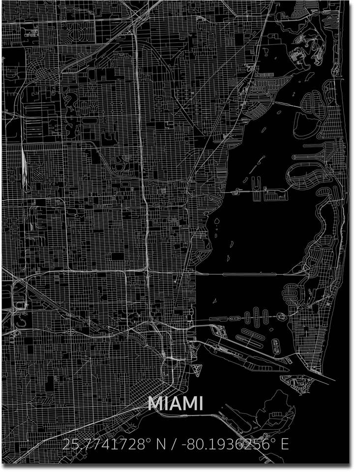 Citymap Miami | Aluminium wanddecoratie voor wholesale door Brandthout.