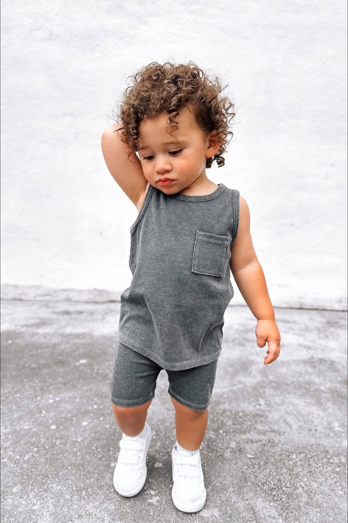 Little Bipsy - Wholesale Tank Top - Kids - Acid Wash Ribbed Tank - Black1