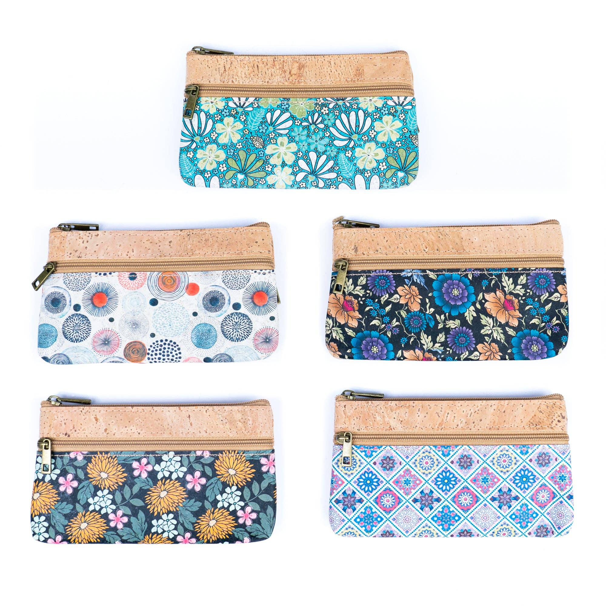 Meninas Bonitas Cork - Vente Porte-monnaie – femme - Portefeuille femme en liège imprimé chic à double fermeture éclair BAG-23289