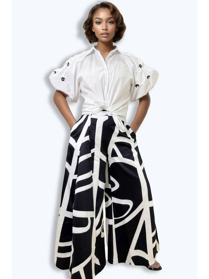 N by Nancy - Wholesale Pants - Women's - A93170B WIDE LEG PALAZZO PANTS (BLK, WHT)