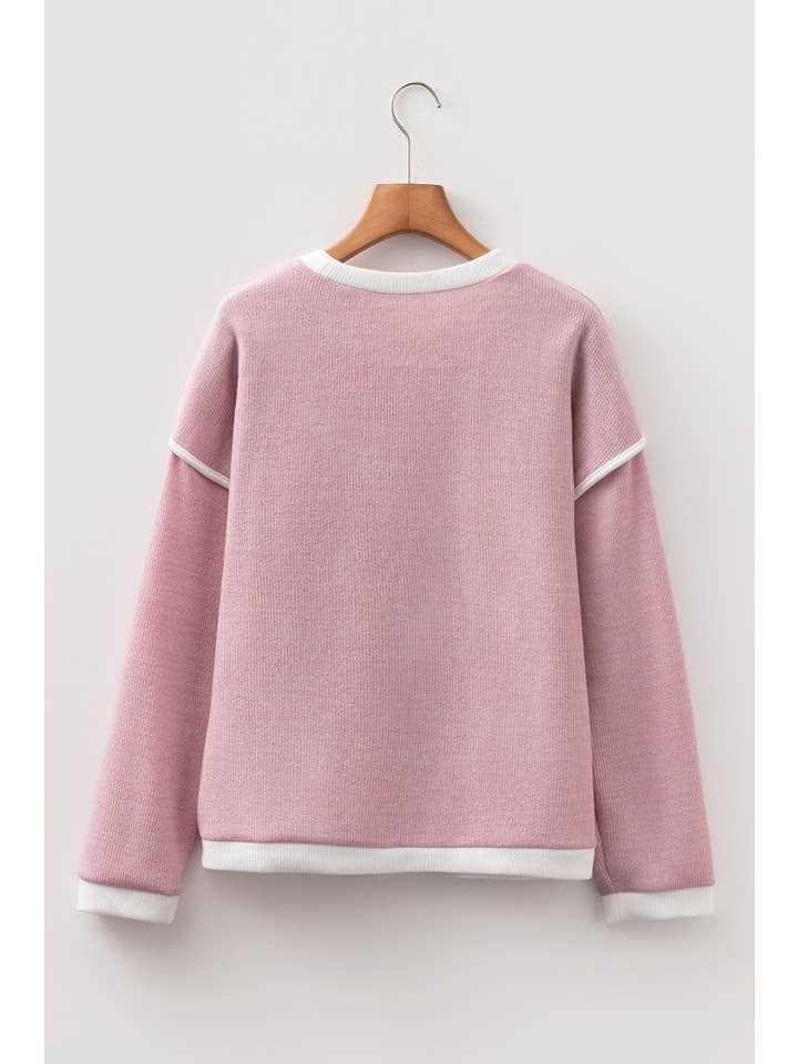 66DISCO - Wholesale Knit Top - Women's - 66Contrast Trim Knitted Drop Shoulder Plus Size Top (S-XL)3