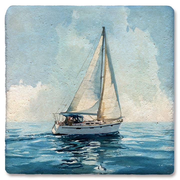 Coaster Nautical Sailboat Watercolor for wholesale by Tipsy Coasters & Gifts