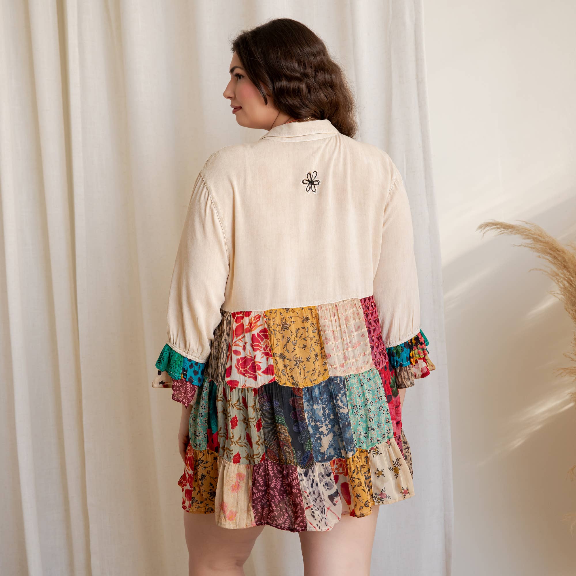 Young Threads - Wholesale Blouse - Women's - Western Denim Yoke Patchwork Tiered Tunic Top (New Color)9