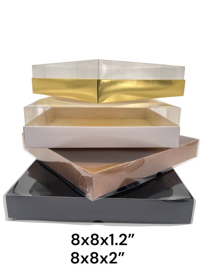 Gift Box - Clear Lid - 8x8x1.2" - 2" - Pack of 25 for wholesale by Natto USA
