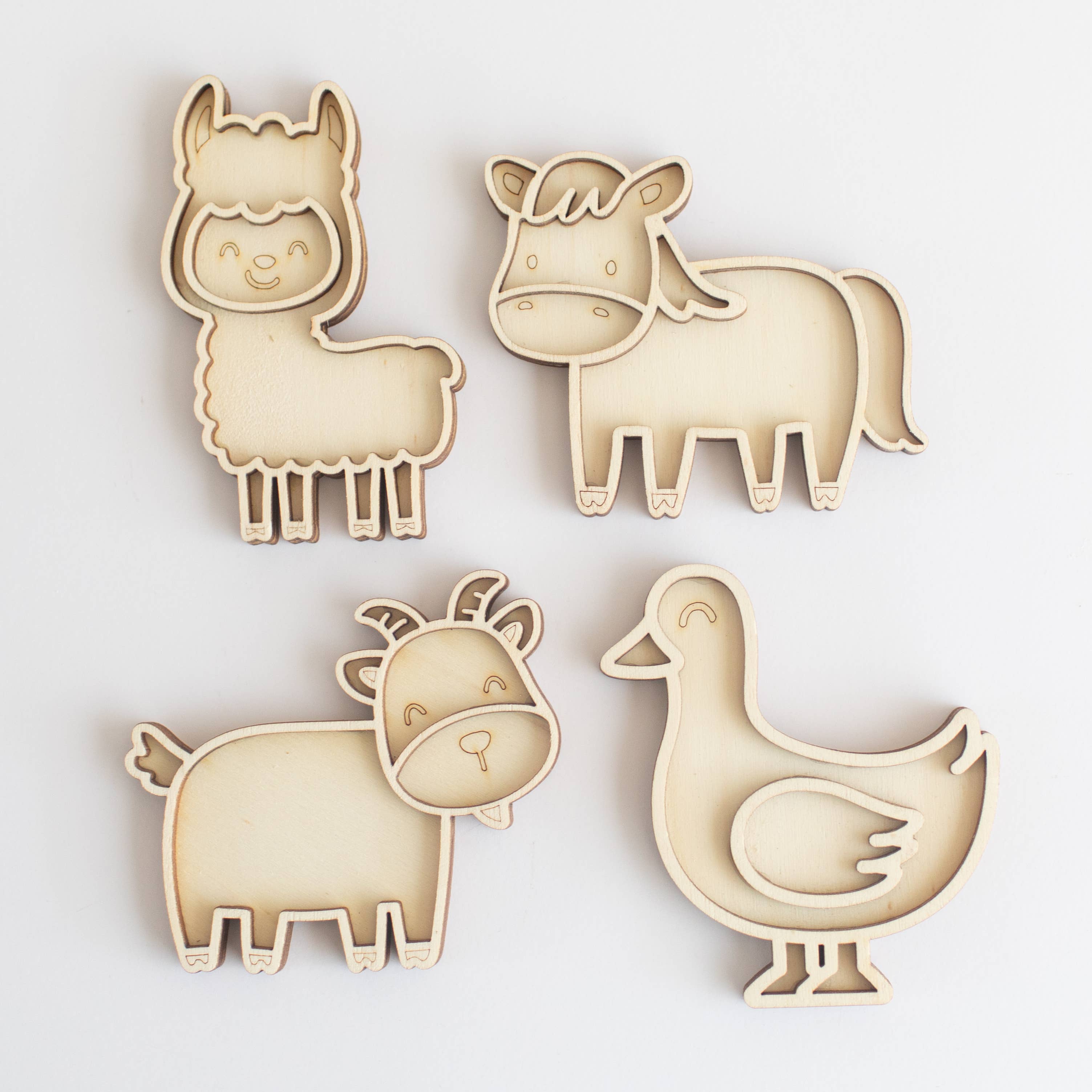Studio de Rijk - Wholesale Wood Toy - Kids - Play tray mini set - Farm animals (Alpaca, horse, goat, goose)0