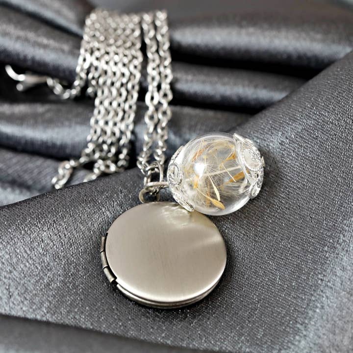 Dandelion locket necklace including photo service in antique silver for wholesale by MadamLili