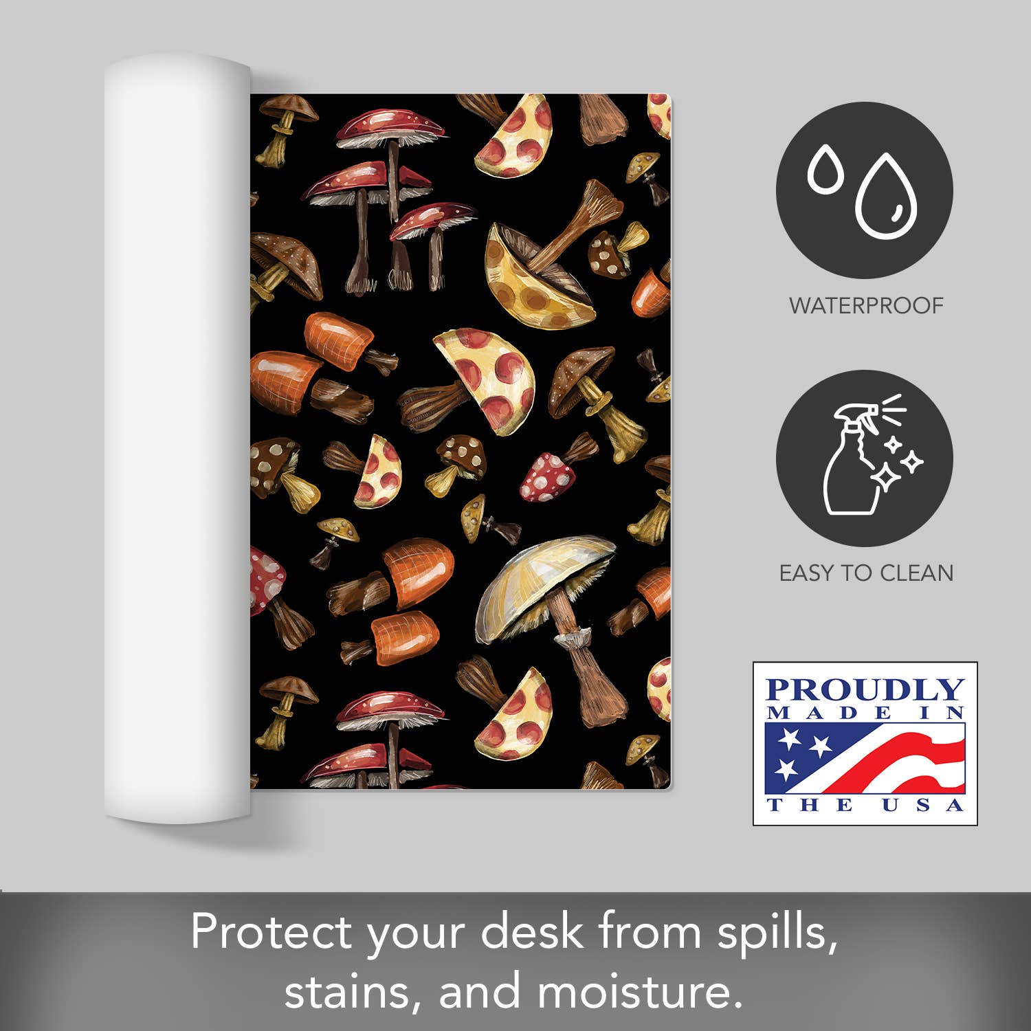 CounterArt/Highland Home/Thirstystone – wholesale Desk pad – Large Waterproof Desk Protector-Mushroom Madness 32” x 16" 5