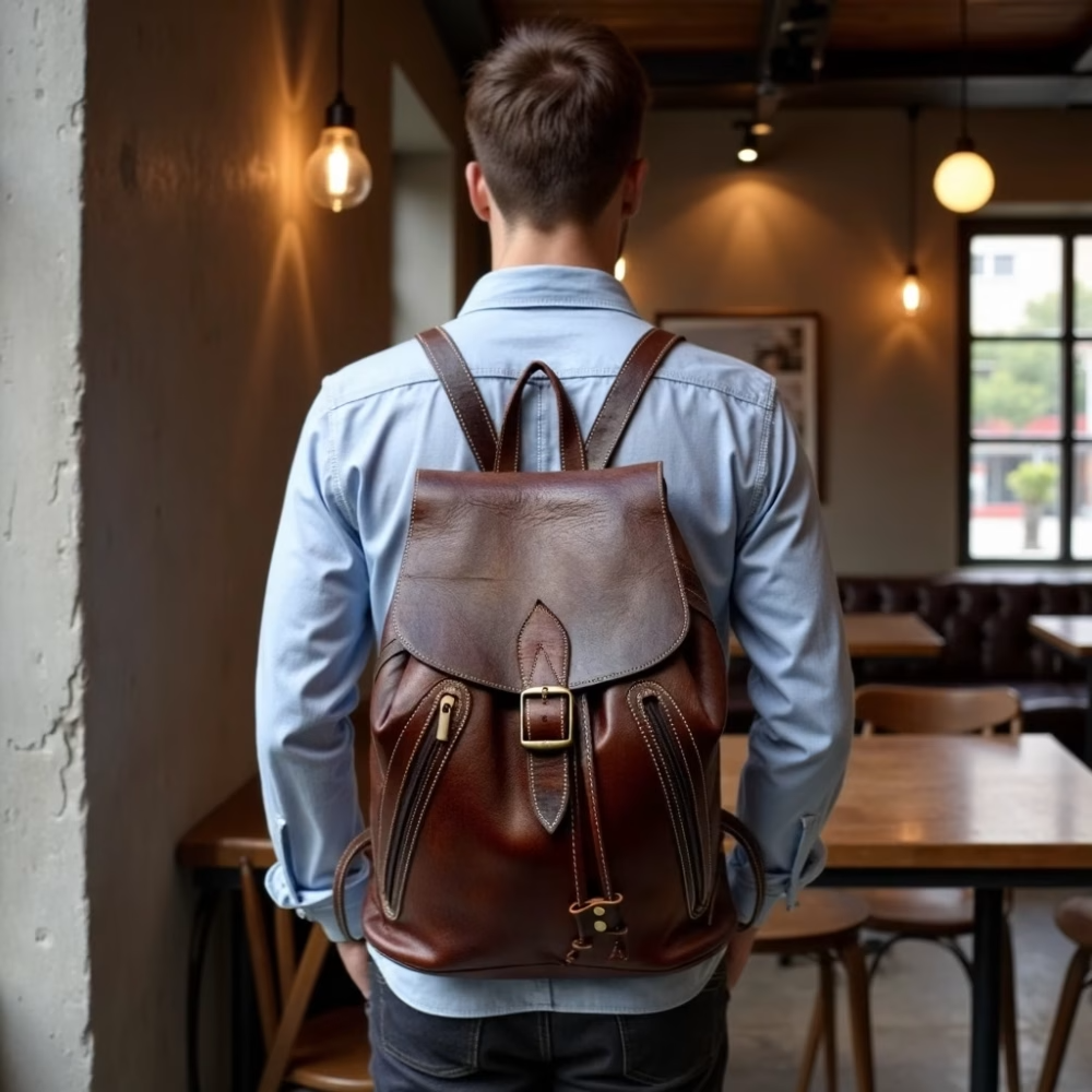 High crafty – wholesale Backpack – Women's – Authentic Handmade Moroccan Real Leather Backpack – Dark Bro7