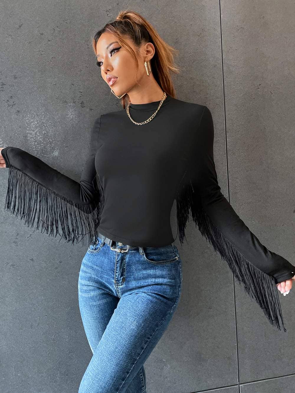 Flarix - Wholesale Blouse - Women's - fringe trim solid fitted tee4