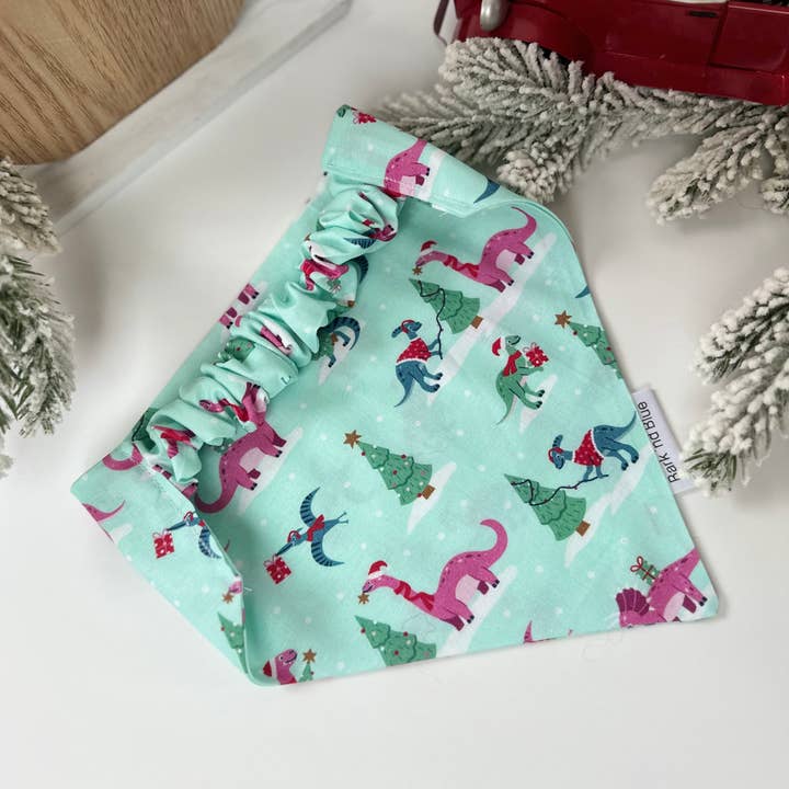 Bark ‘nd Blue - Wholesale Pet Bandana - Dog - Christmas Dinosaur Scrunchie Bandana0