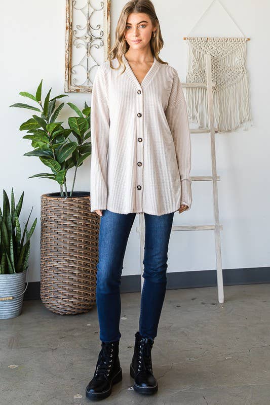 HEIMISH - Wholesale Cardigan - Women's - EJ6729-10 SOLID WAFFLE BUTTON DOWN CARDIGAN13