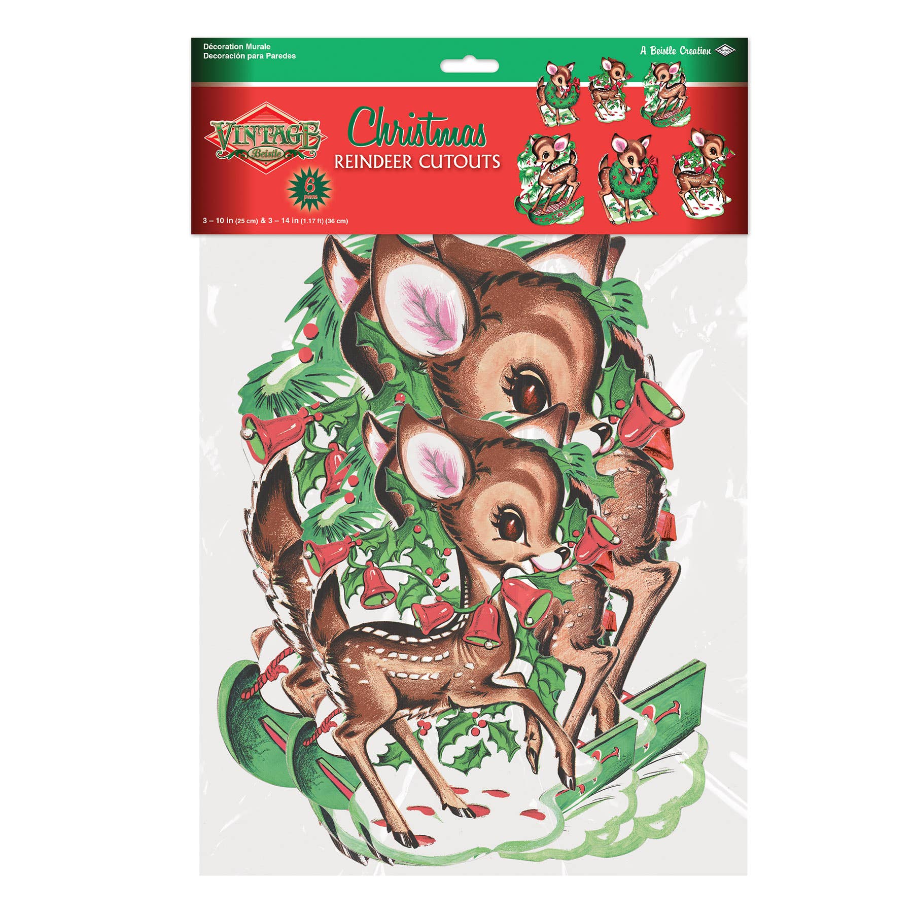 Beistle - Wholesale Christmas Decoration - Vintage Christmas Reindeer Cutouts, 6 per pack, sizes vary2