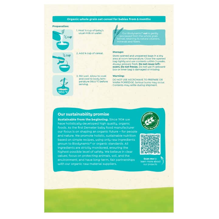 Holle USA - Wholesale Baby Food - Holle Organic Whole Grain Cereal: Oat (6 Pack)3