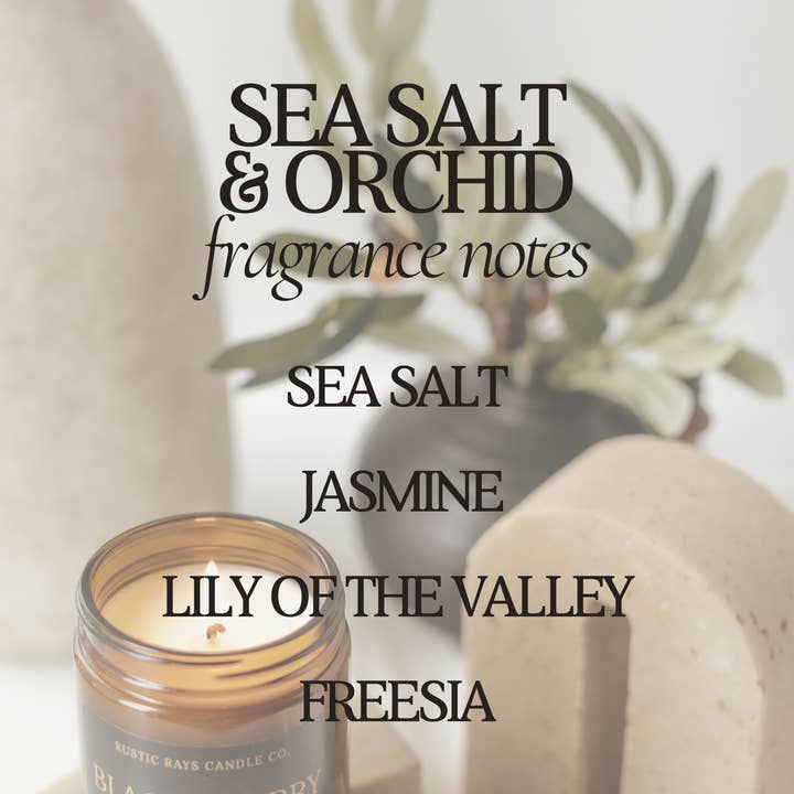 Rustic Rays Candle Co. - Wholesale Jar/Filled Candle - Sea Salt & Orchid 9 oz Soy Candle - Home Decor & Gifts6