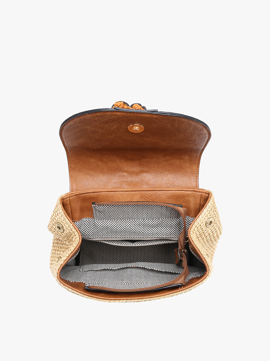 JNC RT (Jen & Co. Outlet) - Wholesale Backpack - Women's - BP2277 Eleanora Straw Backpack w/ Vegan Leather Detail4