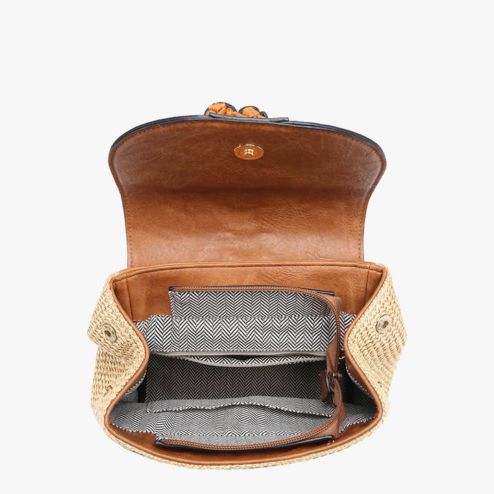 JNC RT (Jen & Co. Outlet) - Wholesale Backpack - Women's - BP2277 Eleanora Straw Backpack w/ Vegan Leather Detail4