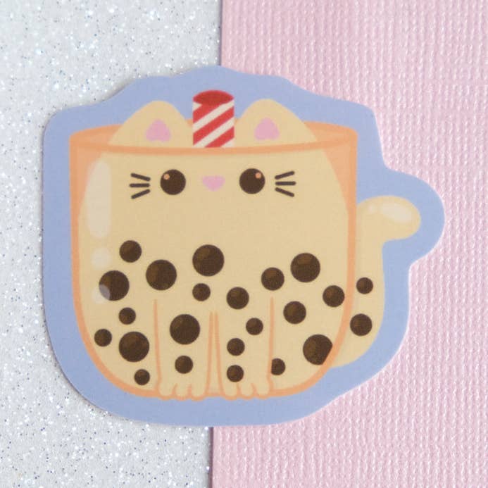 Sparkles in the Wild - Wholesale Sticker - Boba Bubble Tea Cat Sticker - Whiskered Wonders Collection0