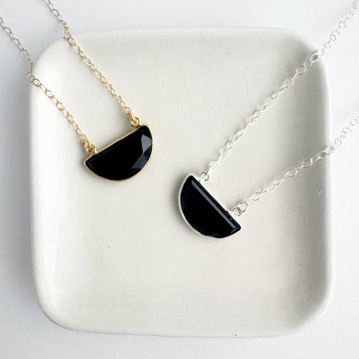 Black Onyx Half Moon Crescent Necklace for wholesale by Rustic Gem Jewelry