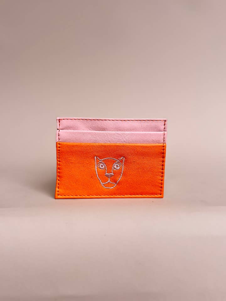 JAGUAR LEATHER CARD HOLDER // PINK + ORANGE for wholesale by LOLA Y TULA