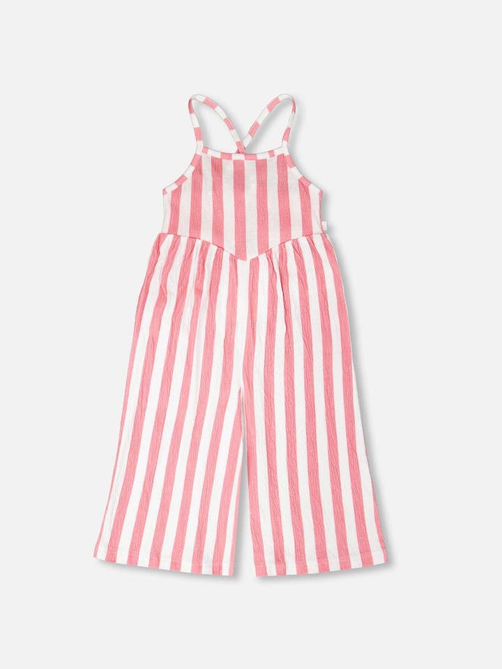 Macacão de Jersey Enrugado com Riscas Brancas e Rosa por atacado de Deux par Deux