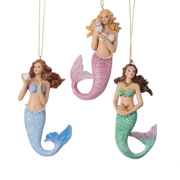 Mermaid Ornaments, 3 Assorted for wholesale by Kurt S. Adler, Inc.