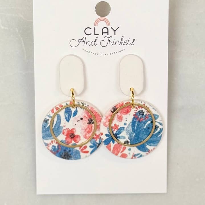 Clay and Trinkets - Wholesale Dangle Earrings - Americana Botanical Floral Disc