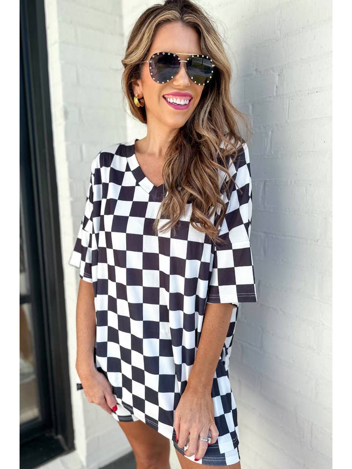 Black Daily Basis Biker Set, Black/White Checkered for wholesale on Faire3