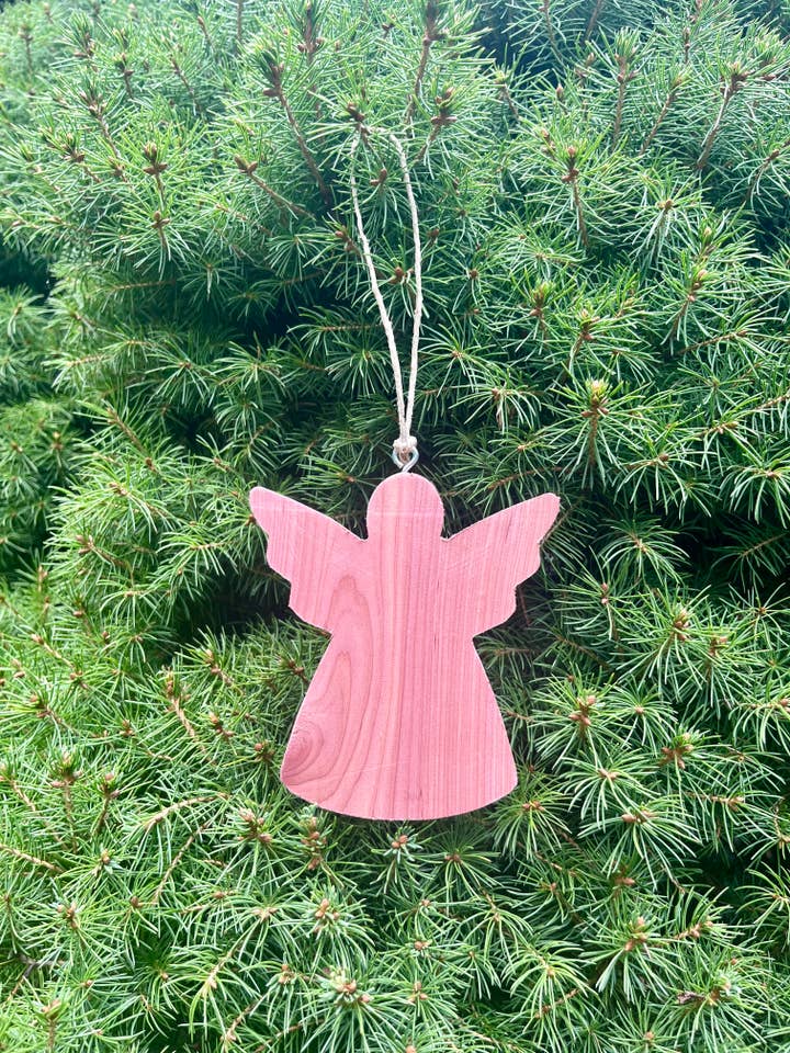 Handcrafted Cedar Wood Angel Christmas Ornament for wholesale by JRV Designs
