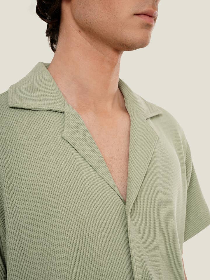 Imago Portugal - Wholesale Button Down Shirt - Unisex - Green Waffle Shirt