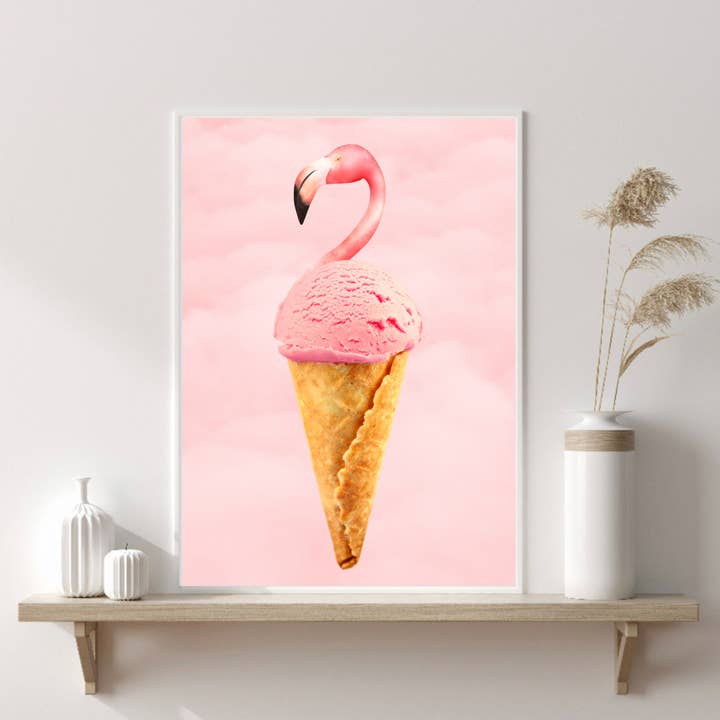 PRINTD image – Impressão artística por atacado – Estampa de flamingo rosa, impressão de sorvete, impressão de parede retrô