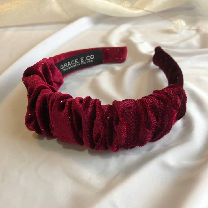 Grace.E.Co - Wholesale Fashion Headband - Women's - Burgundy Sparkle Velvet Headbands
