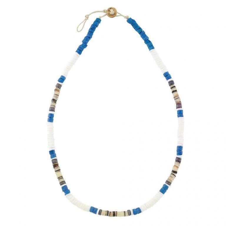World End Imports Jewelry & Gifts - Wholesale Beaded/Pearl Necklace - NK White Clam Shell/Blue Coco/Hammer Shell-60