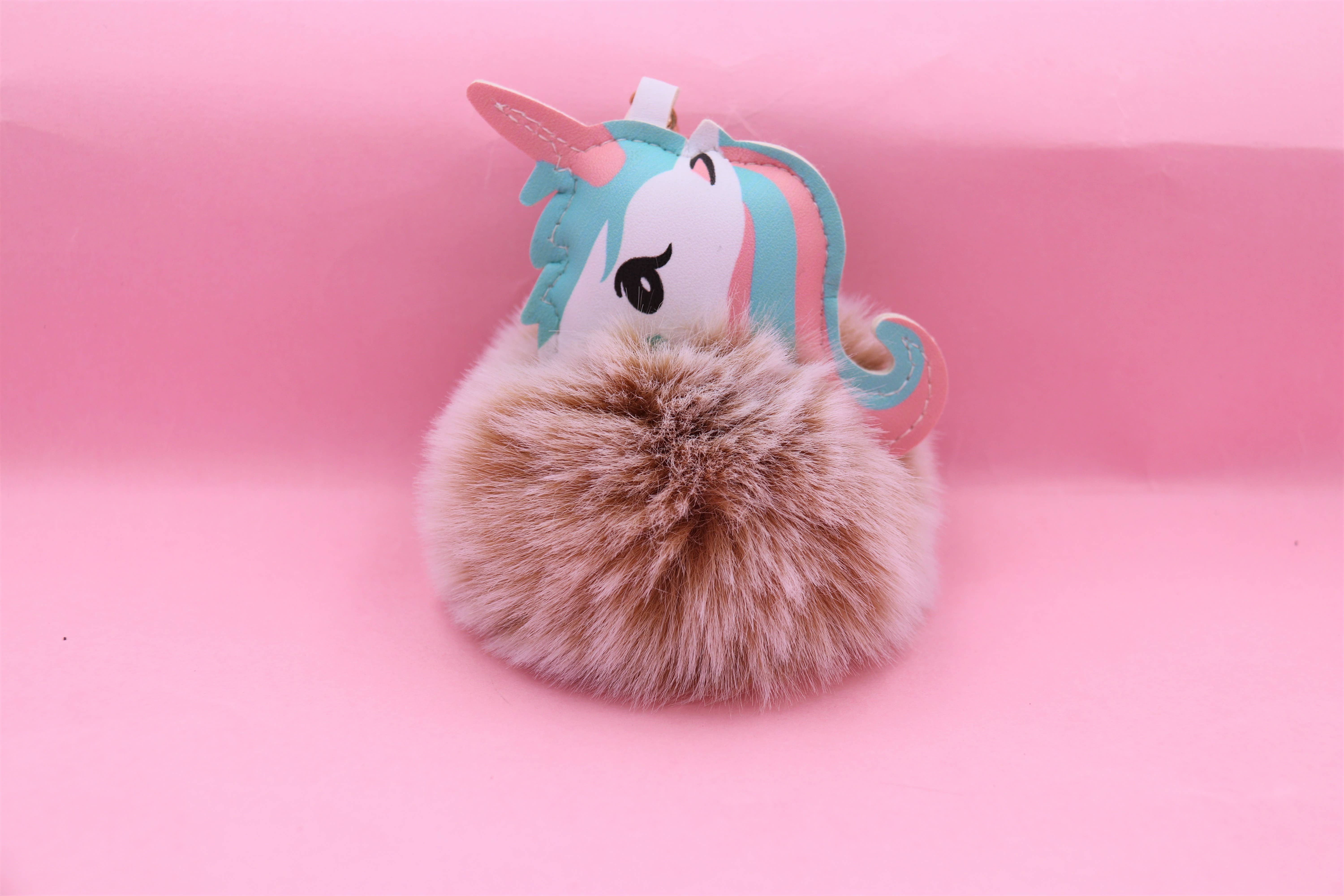 Real Sic - Wholesale Keychain - Unisex - Cute Animal Faux Fur Fluffy Fuzzy Pom Pom Keychain - Unicorn20