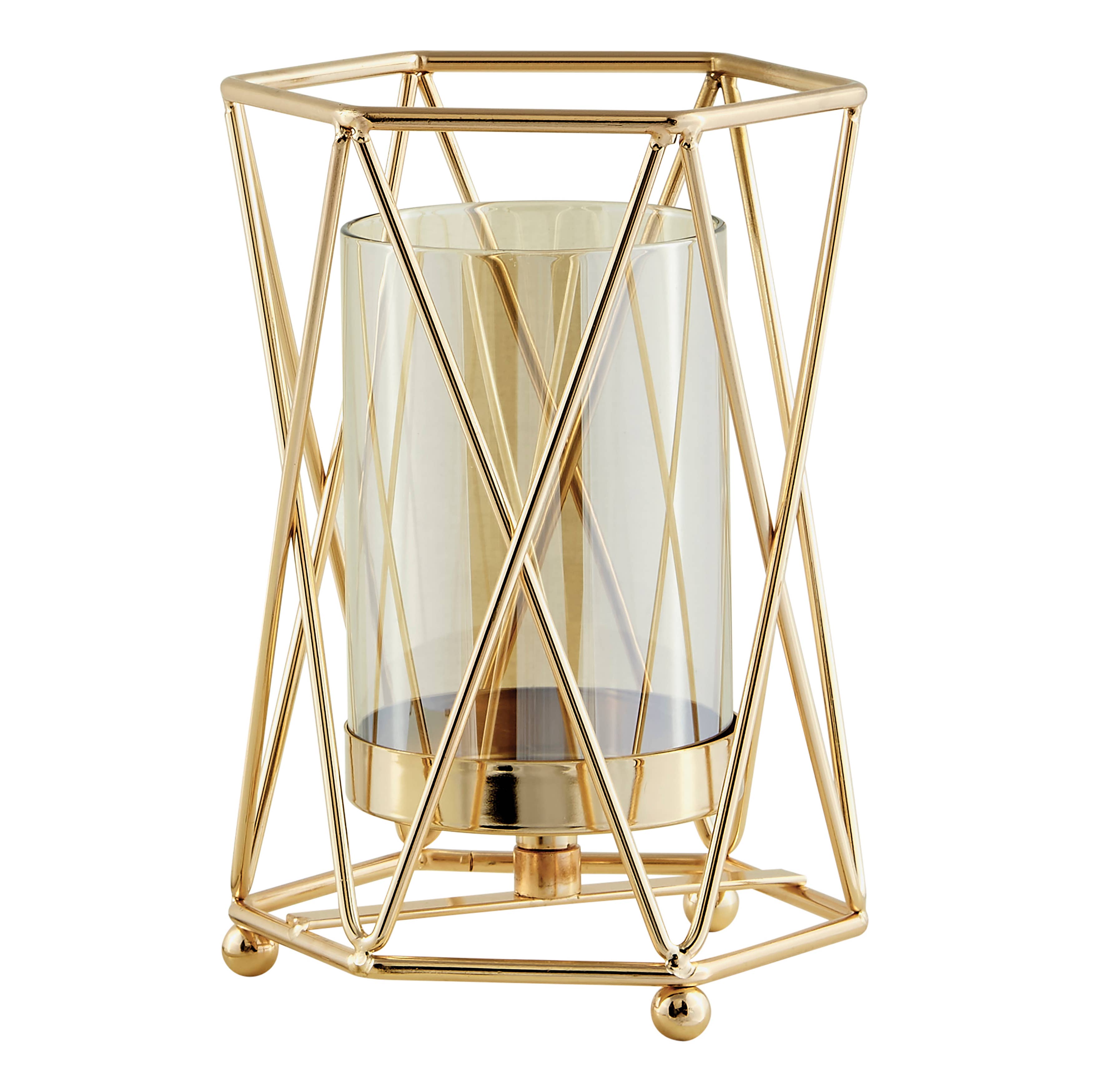 Danya B - Wholesale Candle Holder - Prism Warm Gold Hurricane Candle Holders - Set of 25
