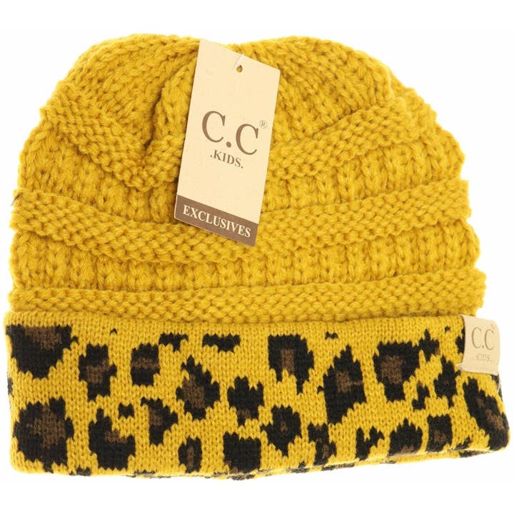 C.C Beanie - Wholesale Beanie - Kids - KIDS Matching Cuff Leopard Print CC Beanie KIDS803