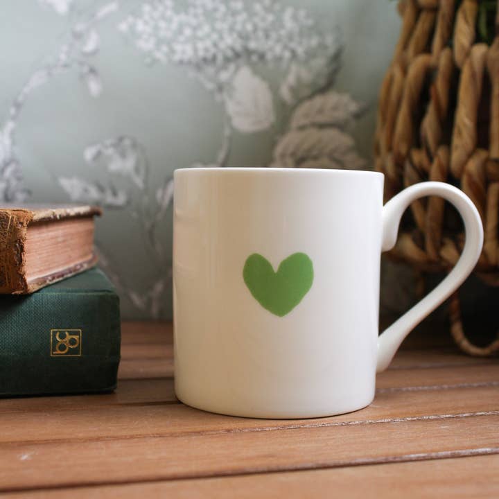 Wee Green Heart Mug for wholesale by mclaggan+co
