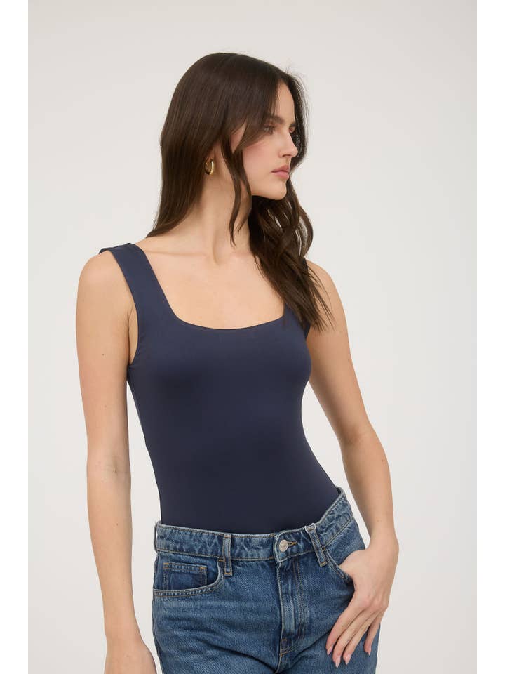 The Workshop Studio - Wholesale Bodysuit - Women's - REVERSIBLE SQUARE NECK KNIT TANK BODYSUIT